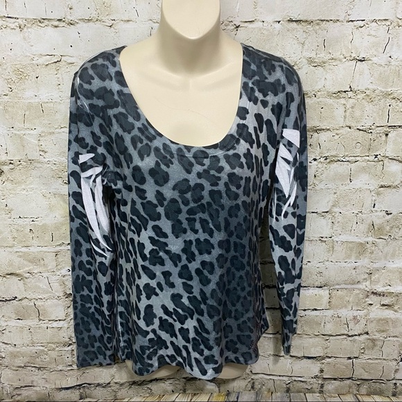 Cache Breast Cancer Awareness Black Gray Leopard Print Top - Picture 1 of 6